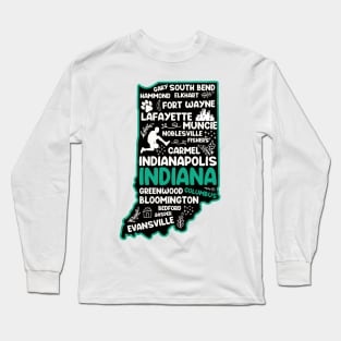 Columbus Indiana cute map Indianapolis, Fort Wayne, Evansville, Carmel, South Bend, Fishers, Bloomington, Long Sleeve T-Shirt
